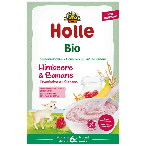 Holle БИО каша с козе мляко, малини и банани 200г - topcho-online.bg Holle БИО каша с козе мляко, малини и банани 200г
