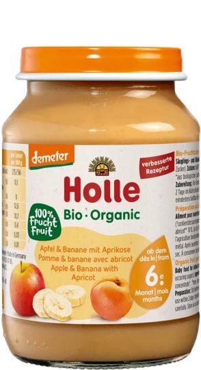 Holle пюре ябълка, банан и кайсия 190г - topcho-online.bg Holle пюре ябълка, банан и кайсия 190г