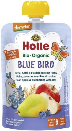 Holle пюре пауч круша, ябълка и боровинка с овес 100г - topcho-online.bg Holle пюре пауч круша, ябълка и боровинка с овес 100г