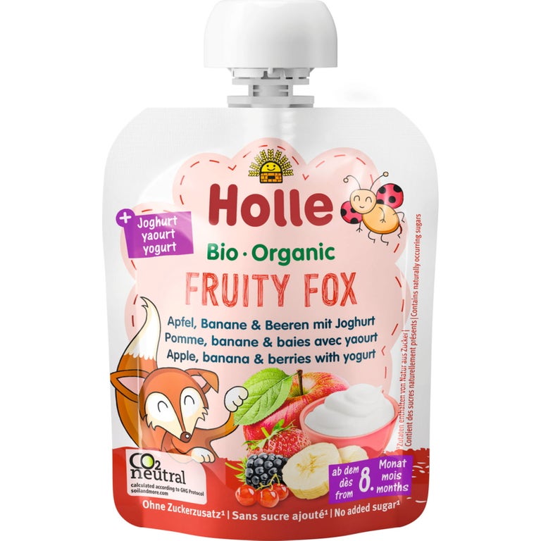 Holle пюре пауч боровинка, ябълка и банан с йогурт 85г - topcho-online.bg Holle пюре пауч боровинка, ябълка и банан с йогурт 85г