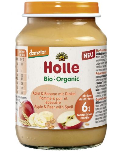Holle пюре ябълка, банан и спелта 190г - topcho-online.bg Holle пюре ябълка, банан и спелта 190г