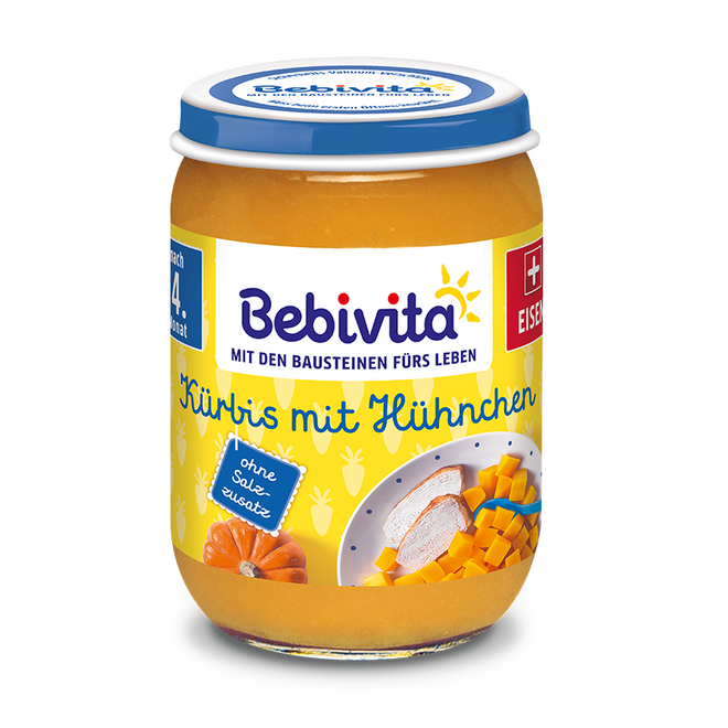 Bebivita БИО пюре тиква, пилешко месо и ябълка 190г - topcho-online.bg Bebivita БИО пюре тиква, пилешко месо и ябълка 190г