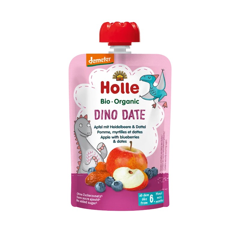 Holle пюре пауч ябълки с боровинки и фурми 100г