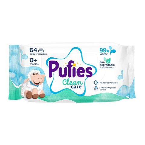 Pufies Clean Care бебешки мокри кърпички 64 броя