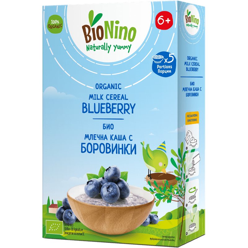 BioNino БИО млечна каша с боровинки 200 г - topcho-online.bg BioNino БИО млечна каша с боровинки 200 г