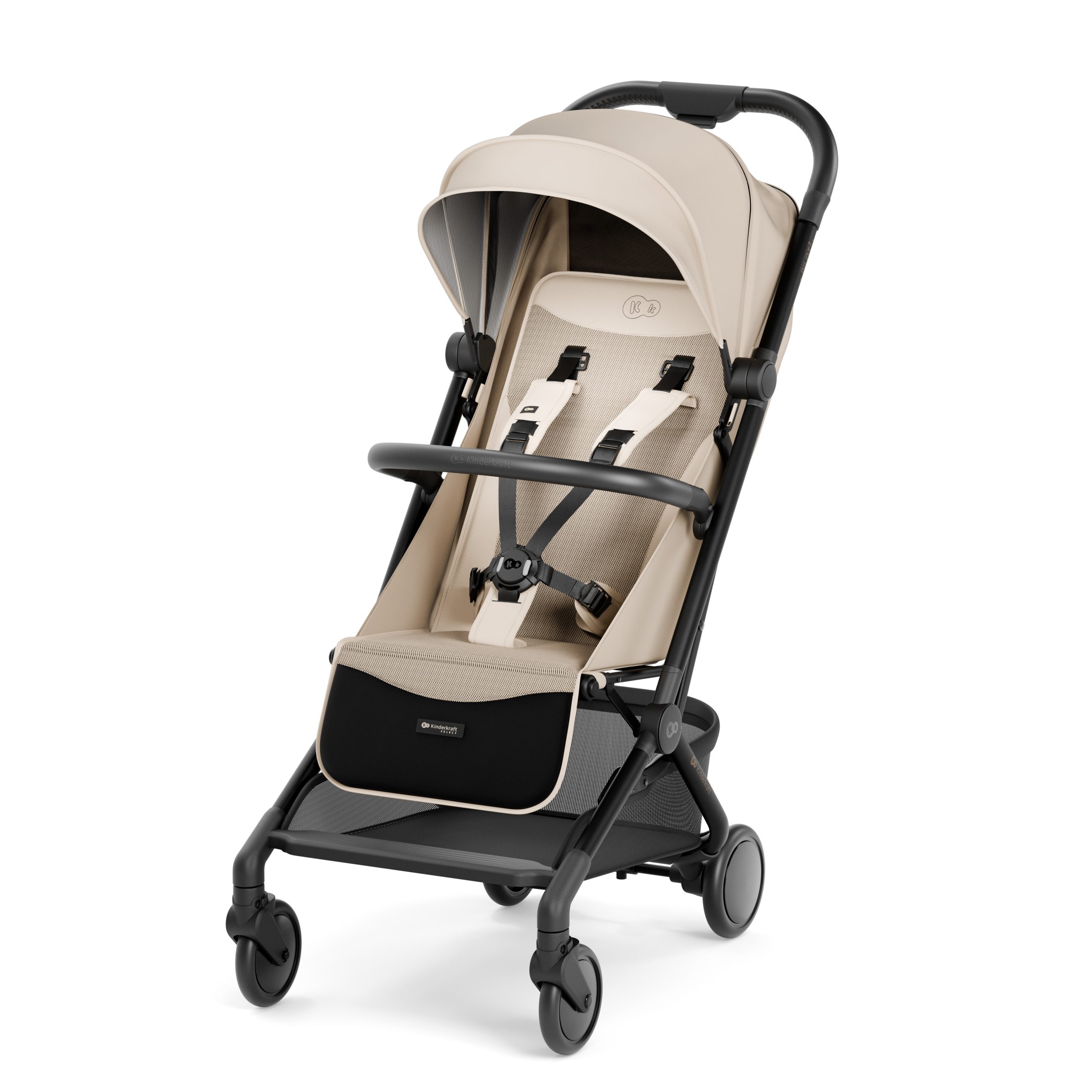 Kinderkraft Pilot 2 Soft Beige – разгъната количка с преден изглед