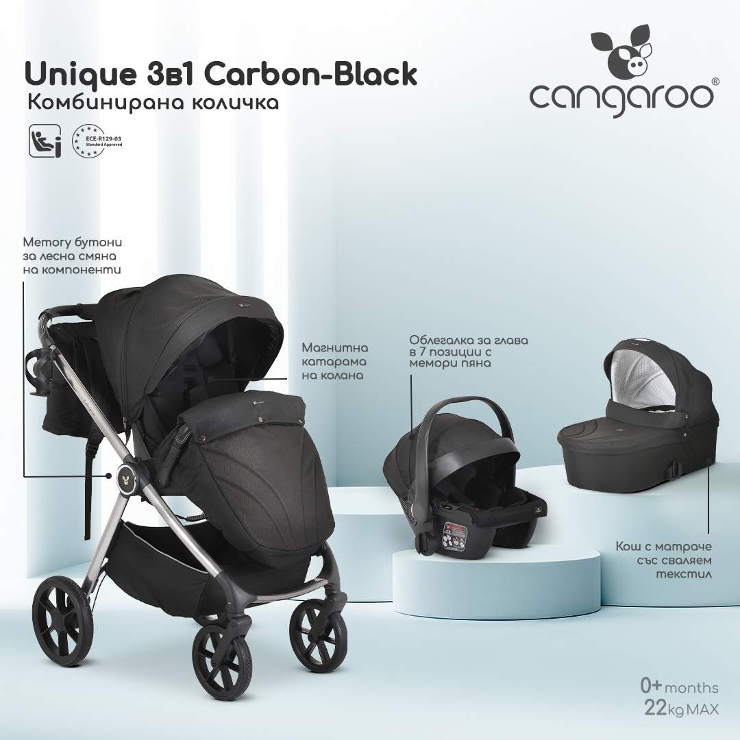 Комбинирана количка 3 в 1 Unique Carbon-Black