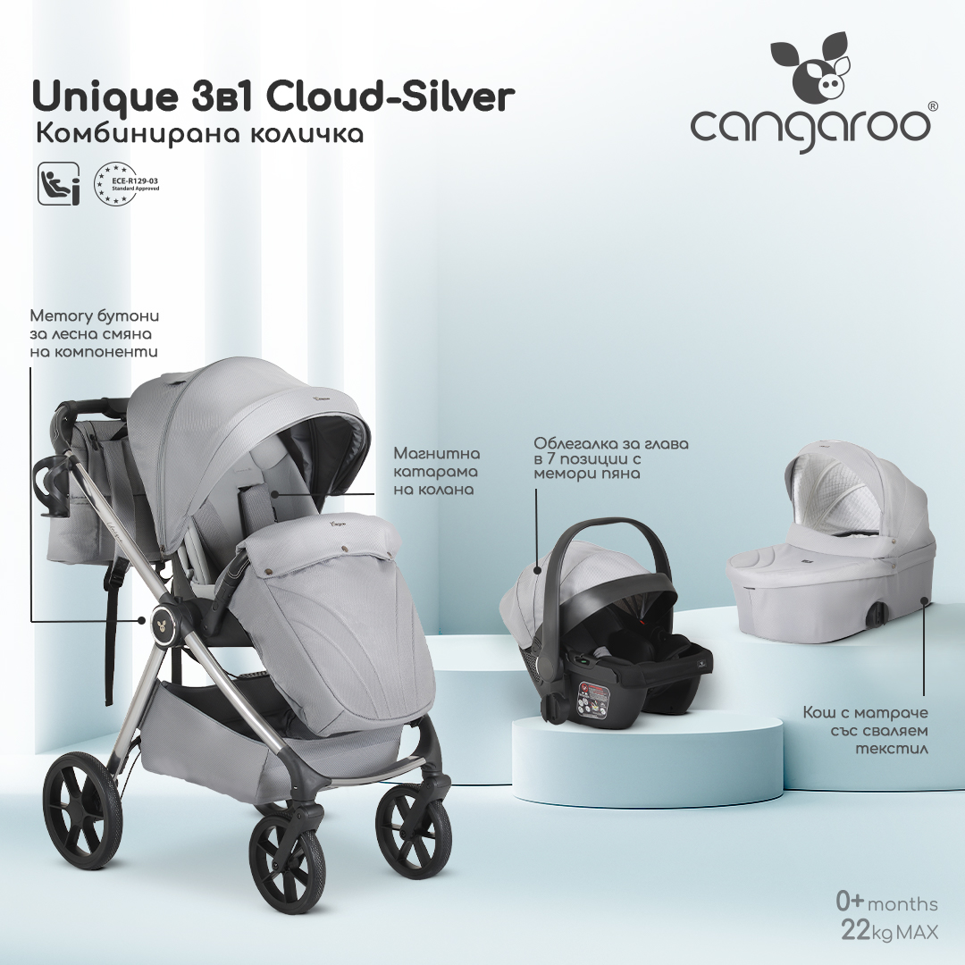Комбинирана количка 3 в 1 Unique Cloud-Silver